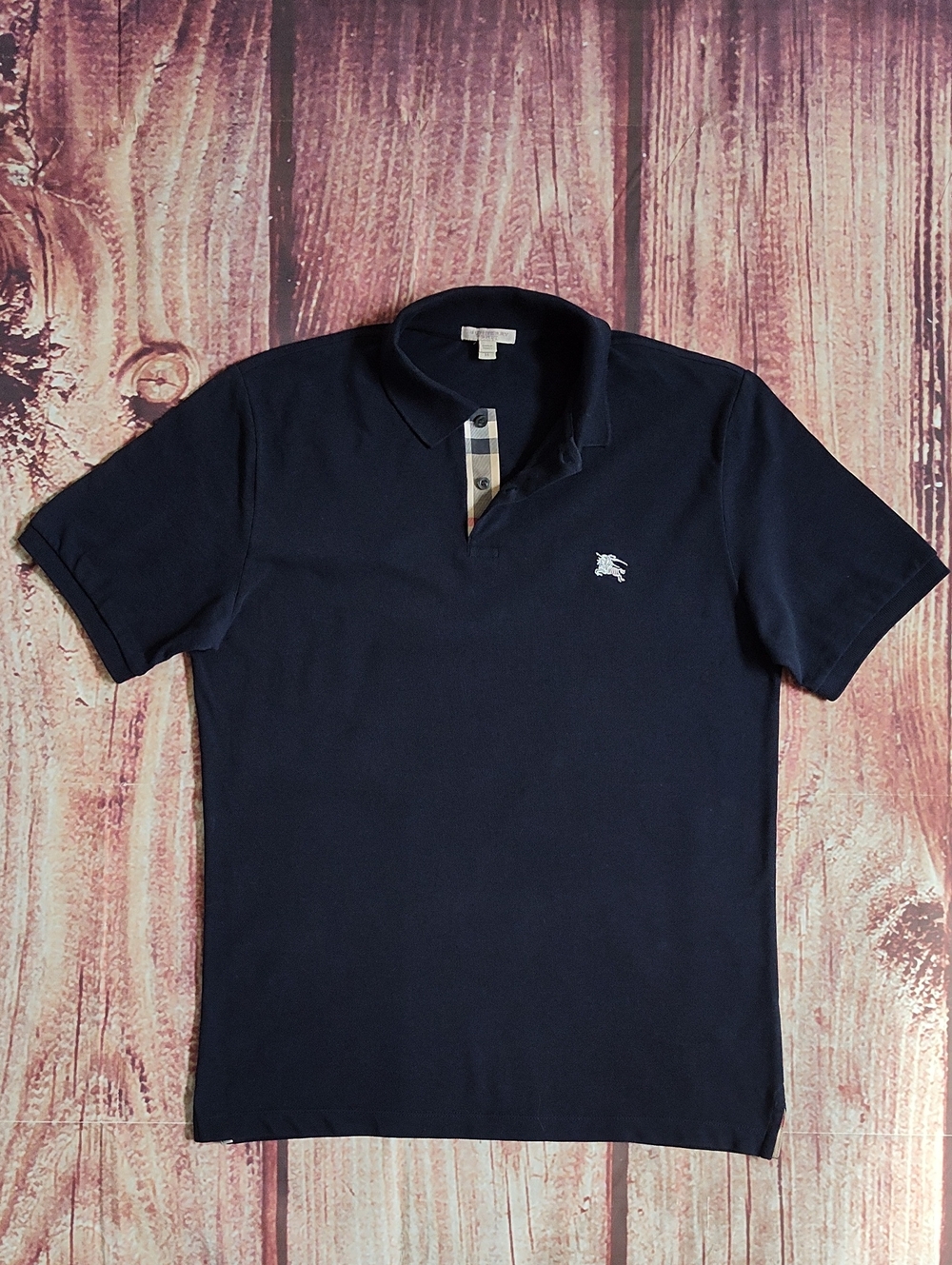 Burberry Brit Men's Classic Navy Polo Shirt with Plaid Placket Mint Condition